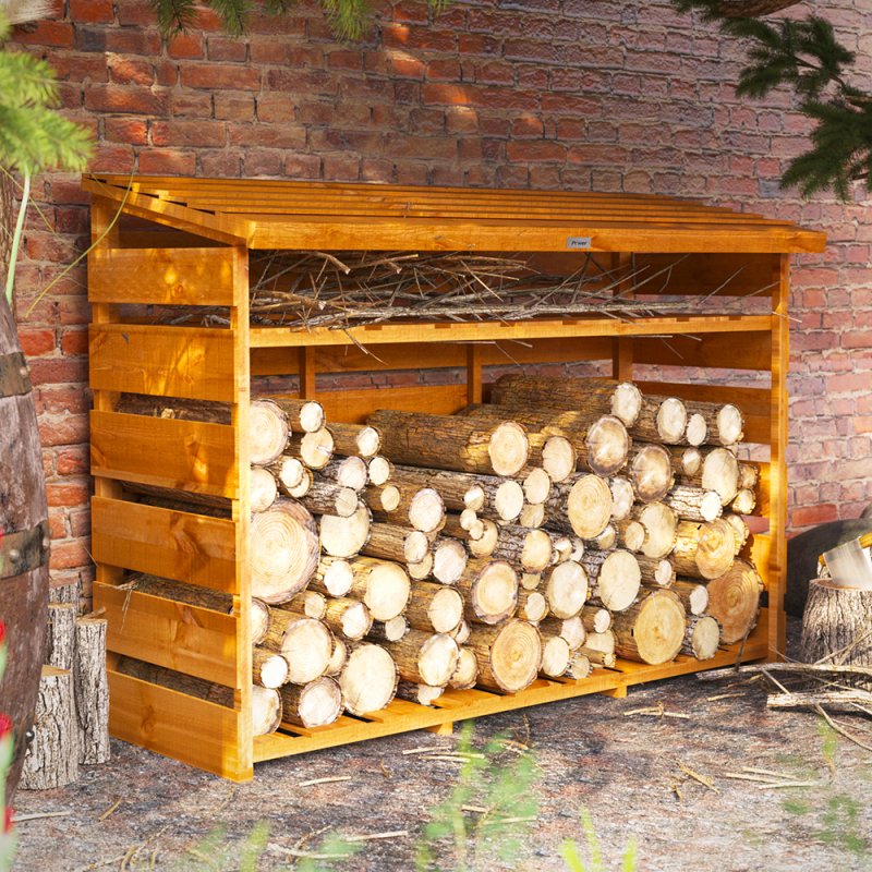 6 x 2 Powersheds Log Store with Shelf - in situ, angle view