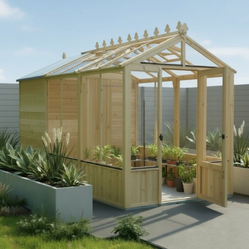 12x6 Shire Holkham Combi Greenhouse with Shed - natural with door open