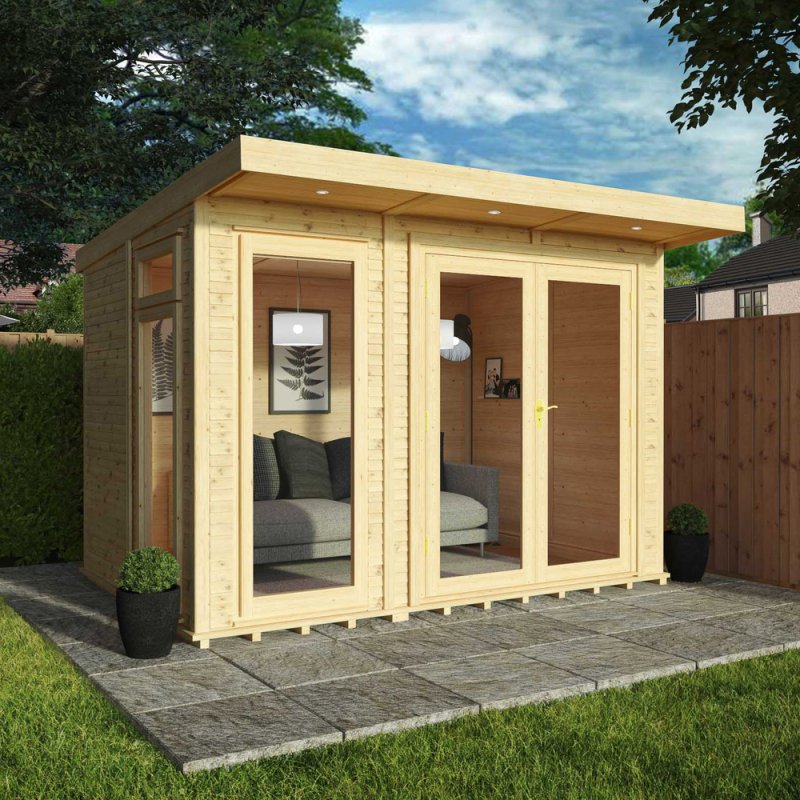 3mx2m Mercia Insulated Garden Room - in situ, angle view