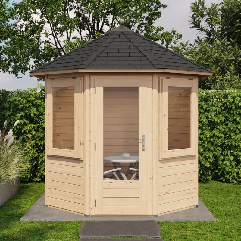 8x8 Lugarde Select Elgin Summerhouse in 28mm Wall Thickness (2.4m x 2.4m) - in situ, front view