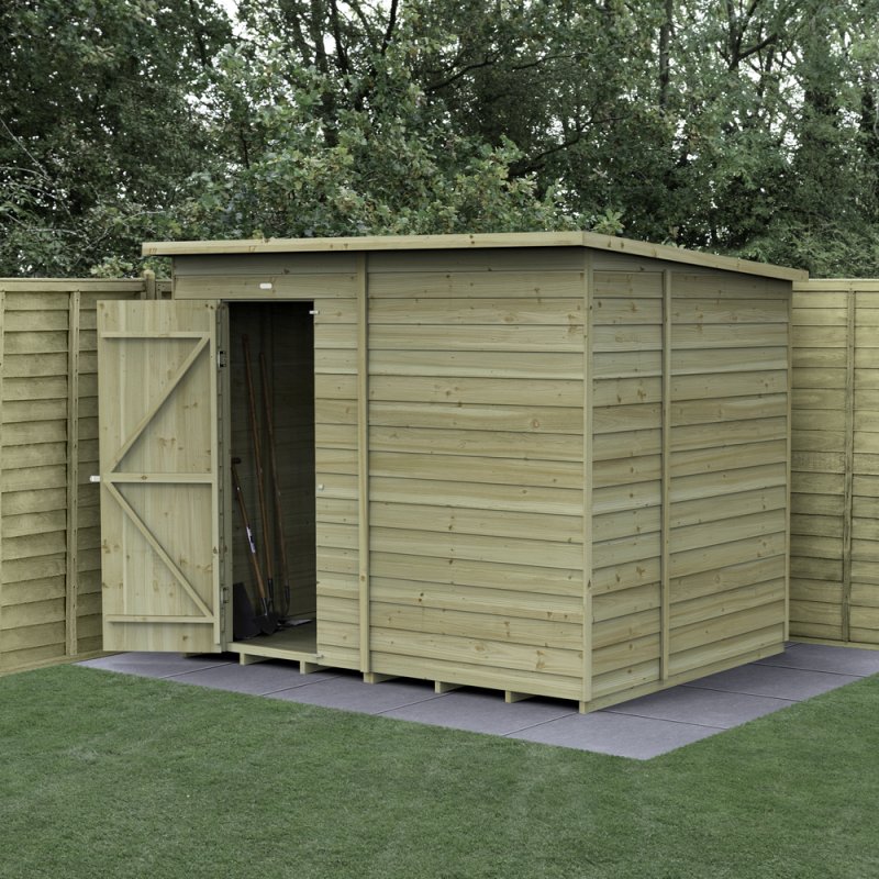8x6 Forest 4Life Windowless Pent Shed - in situ, angle view