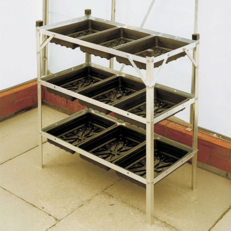 Elite 3 Tier Seed Tray Frame With 9 Trays - in situ, angle view