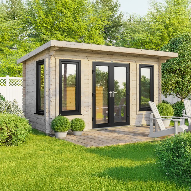 16 x 8 Powersheds Pent Log Cabin In 44mm Log Thickness with uPVC - Doors Central