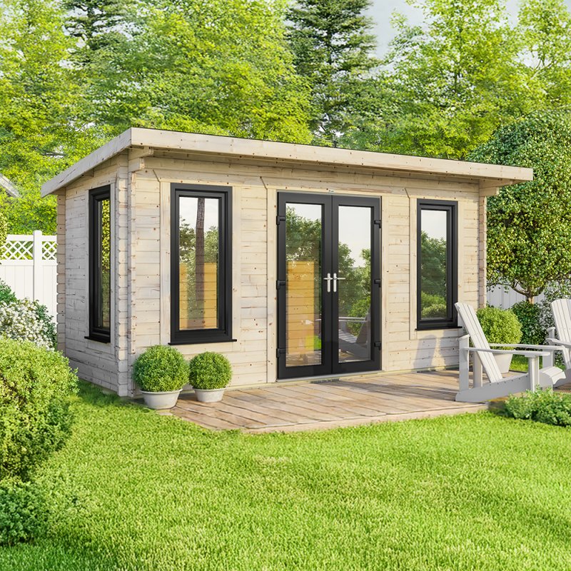 18 x 8 Powersheds Pent Log Cabin In 44mm Log Thickness with uPVC - doors central