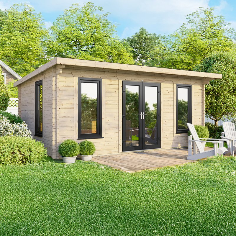 18 x 10 Powersheds Pent Log Cabin In 44mm Log Thickness with uPVC - doors central