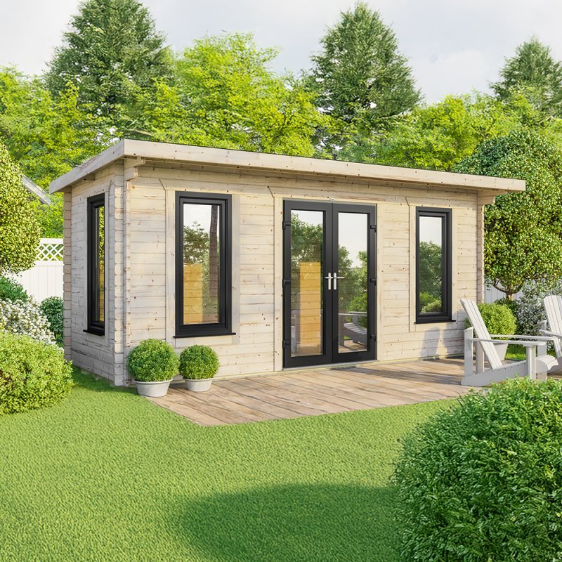 20 x 8 Powersheds Pent Log Cabin In 44mm Log Thickness with uPVC - doors central