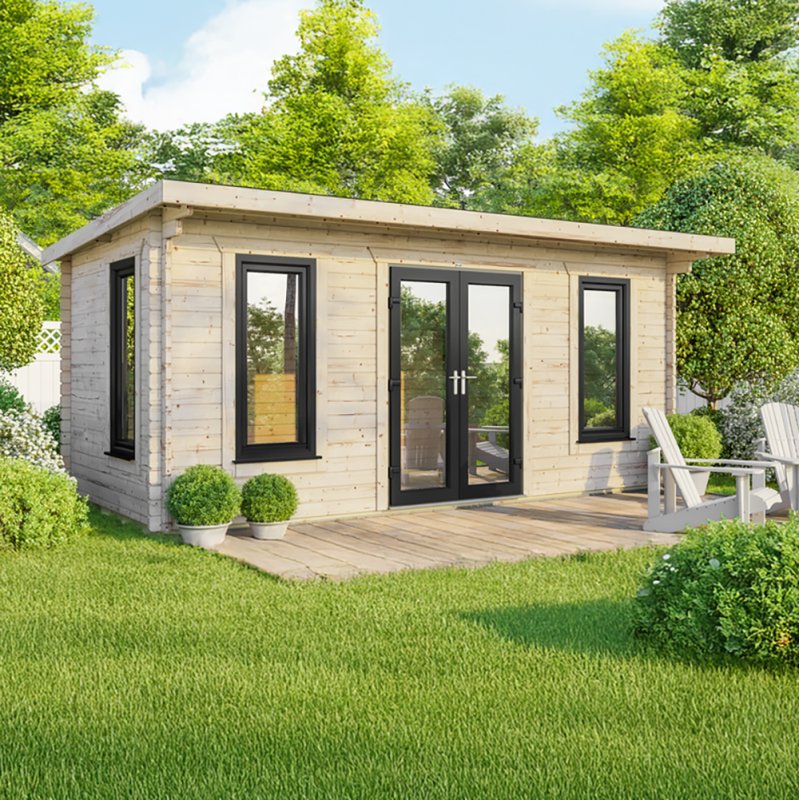 20 x 10 Powersheds Pent Log Cabin In 44mm Log Thickness with uPVC - doors central