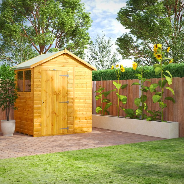 4 x 6 Powersheds Tongue & Groove Apex Wooden Shed - in situ, angle view