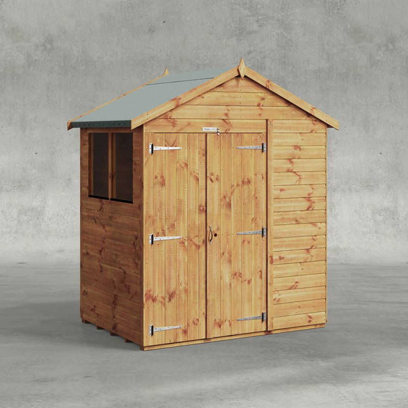 4 x 6 Powersheds Tongue & Groove Apex Wooden Shed With Double Doors - isolated